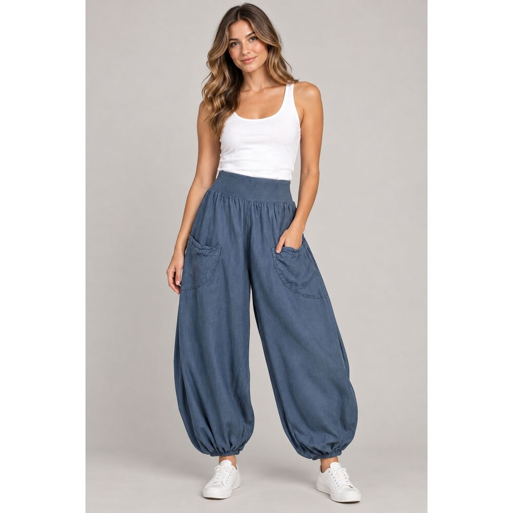 Aller Simplement Navy Blue Harlem Pants High Rise Pockets Boho Womens Size S/M